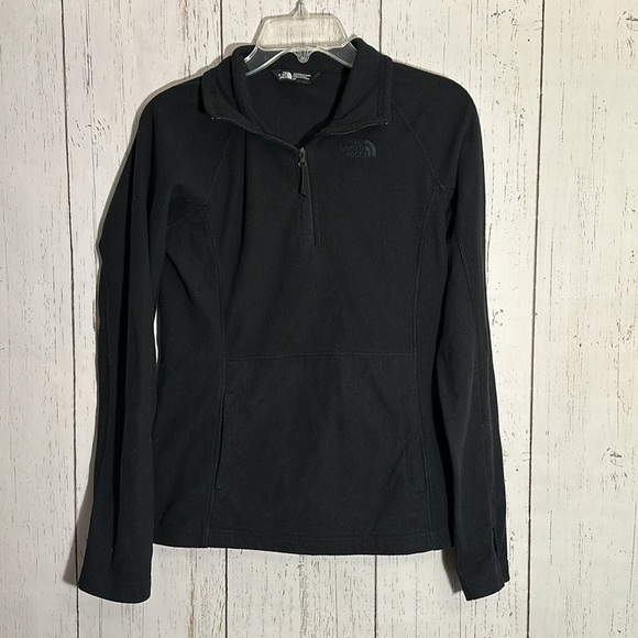 The North Face Womens Black Fleece Logo Collared Quarterzip Long Sleeve Pullover - Picture 1 of 6